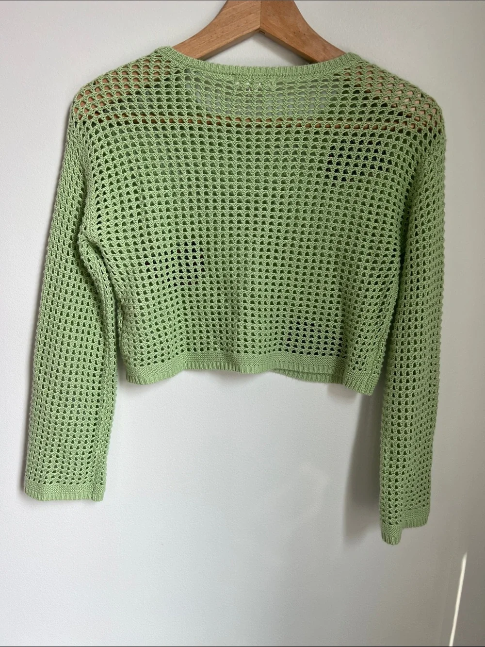 No Comment | Green Cropped Crochet Sweater Pink Watermelon Patches Size XL (16)